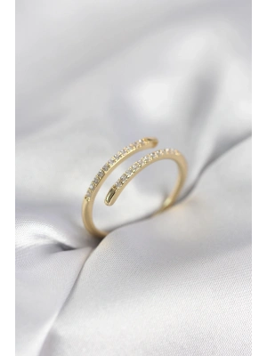 ® Gold Renk Yılan Kuyruk Model Zirkon Taşlı Kadın Yüzük