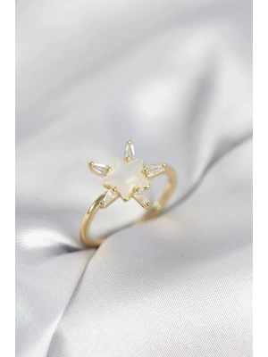 ® Gold Renk Yıldız Model Sedefli Zirkon Taşlı Kadın Yüzük