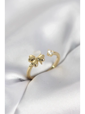 ® Gold Renk Yonca Model Sedefli Kadın Yüzük