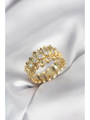 ® Gold Renk Zirkon Taşlı Sıralı Damla Model Kadın Yüzük