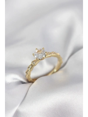 ® Gold Renk Zirkon Taşlı Tek Taş Model Kadın Yüzük