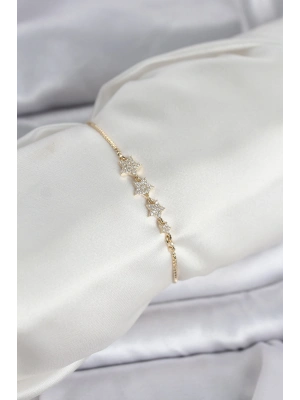 ® Gold Renk Zirkon Taşlı Yıldız Model Asansörlü Kadın Bileklik