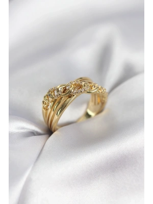 ® Gold Renk Zirkon Taşlı Zincir Model Kadın Yüzük