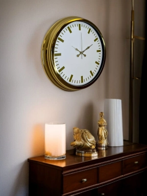 ® Gold & White Lüks Tasarım 40 Cm Gold Metal Duvar Saati