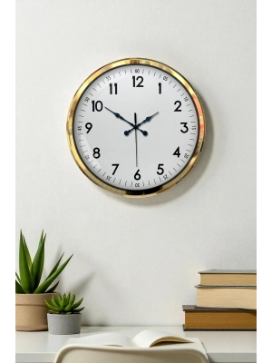 ® Gold & White Luxury Classic 52 Cm Metal Duvar Saati