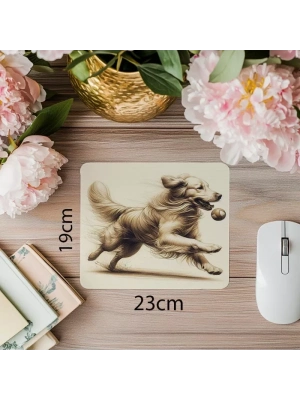 Golden Retriever Oyun Pozunda Mousepad - 19x23 cm 2 mm Dikdörtgen İthal Baskılı Mouse Pad