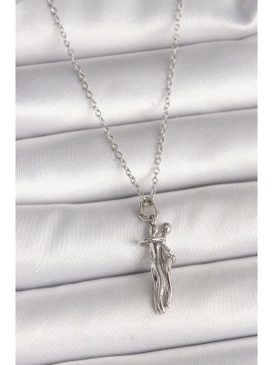 316L Çelik Gümüş Renk Zincir Sarılma Model Kadın Kolye