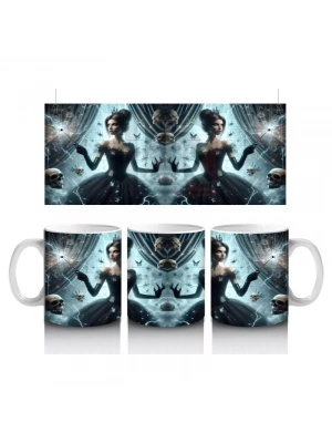 Gotik Elbise Giymiş Vampir Kadın Figürlü Korku Temalı Cadılar Bayramı Baskılı Kupa