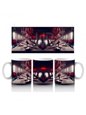 Gotik Saray İçinde Kırmızı Mumlarla Karanlık Cadılar Bayramı Baskılı Kupa Bardak