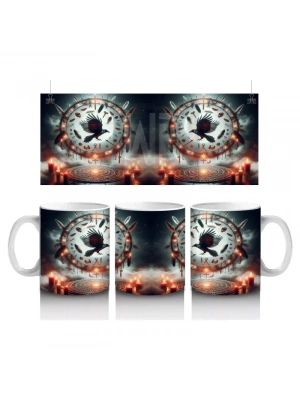 Göz Figürü ve Alevlerle Çevrelenmiş Gotik Büyü Temalı Cadılar Bayramı Baskılı Kupa