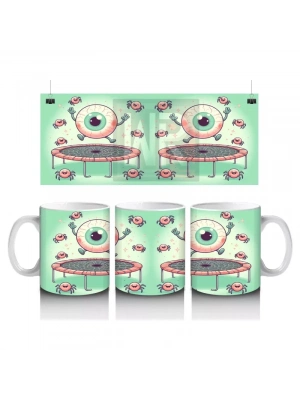 Göz Küresi ve Diş Şekerleriyle Renkli Cadılar Bayramı Baskılı Kupa