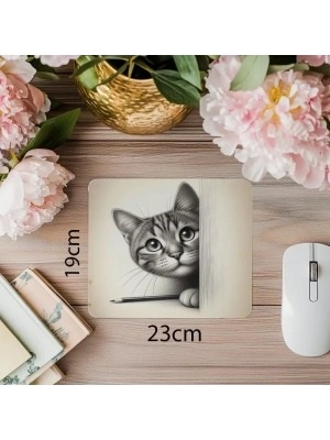 Göz Temaslı Kedi Çizimi Mouse Pad - 19x23 cm 2 mm Dikdörtgen İthal Baskılı Mouse Pad