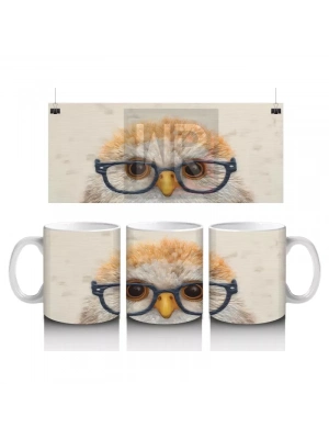 Gözlüklü Sevimli Baykuş Portresi – Baskılı Kahve Kupası