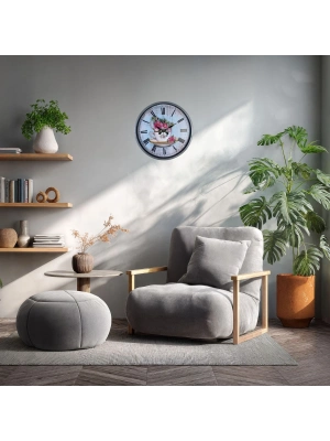 Gri Flower Cup 36 Cm Duvar Saati