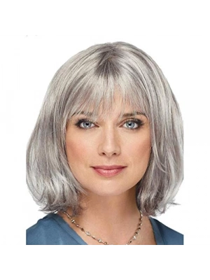 Gri Renk Kısa Saç Yaşlı Peruk Teyze Peruğu