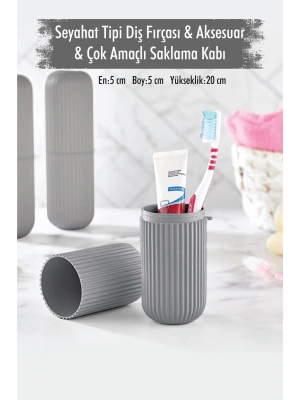 Gri Seyahat Tipi Diş Fırçası & Aksesuar Kutusu & Çok Amaçlı Saklama Kabı