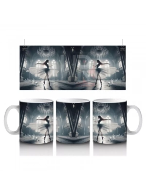 Gri Tonlarda Sisli İskelet Portresi Figürlü Gotik Baskılı Kupa