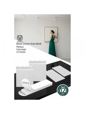 ® Güçlü Resim Çerçeve Asma Bandı 12li Set - 6Kg Taşıma Kapasiteli Duvar Delmeyen Cırt Sistemi