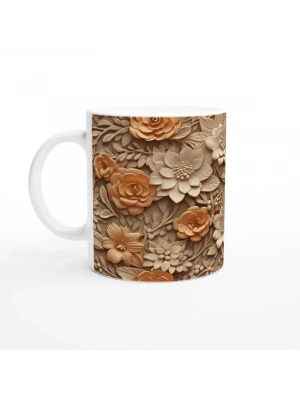 Gül Dokunuşlu Rölyef Çiçek Desenli Kupa Bardak