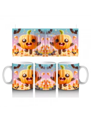 Gülen Balkabakları ve Şekerlemelerle Sevimli Cadılar Bayramı Baskılı Kupa Bardak