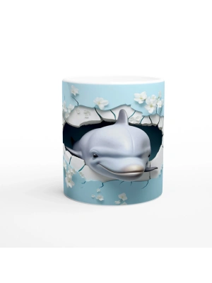 Gülen Yunus ve Çiçeklerle Delinen Duvar Su Altı Temalı Kupa Bardak