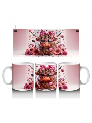 Güllerle Çevrili Kalpli Boğa Figürü – Baskılı Kahve Kupası