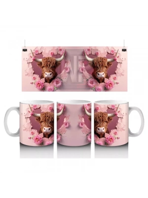 Güllerle Süslenmiş Boğa Figürleri – Baskılı Kahve Kupası