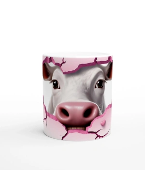 Gülümseyen İnek ve Kalpli Çatlak Duvar Temalı Baskılı Kupa Bardak