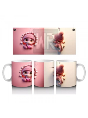 Gülümseyen Sevimli Kız Maskot ve Atkılı Şapkalı Figür – Baskılı Kahve Kupası