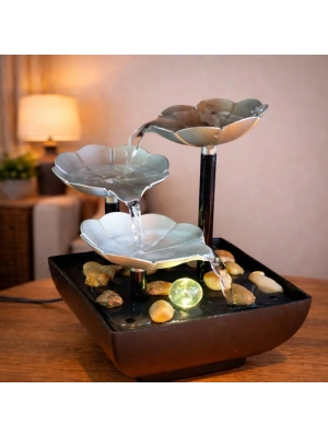 Gümüş Çiçek Tasarımlı LED Işıklı Su Şelalesi