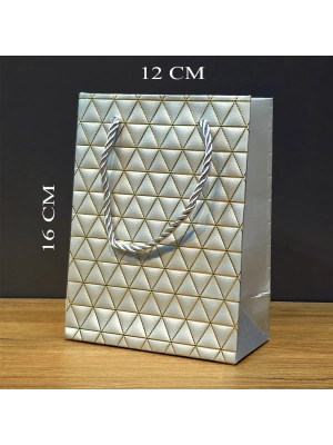 Gümüş Geometrik Desenli Mini Boy Karton Hediye Çantası