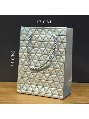 Gümüş Geometrik Desenli Orta Boy Karton Hediye Çantası