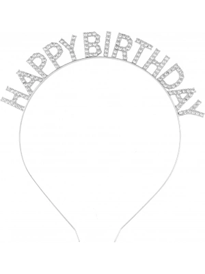 Gümüş Kristal Taşlı Happy Birthday Doğum Günü Tacı İthal Ürün A Kalite 17x16 Cm