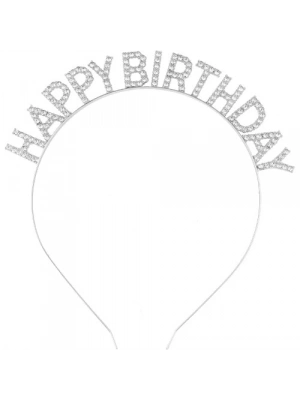 Gümüş Kristal Taşlı Happy Birthday Tacı