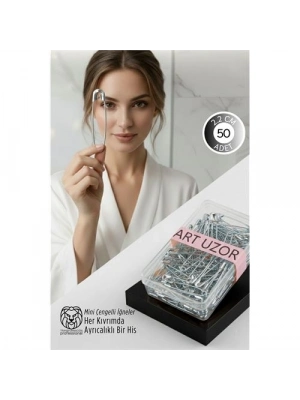 ® Gümüş Mini Çengelli İğne Seti 50 Adet - 2.2 cm Paslanmaz Metal Tasarım, Hobi ve Terzi Aksesuarı