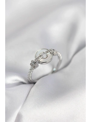 ® Gümüş Renk Daire Form Sedef ve Zirkon Taşlı Kadın Yüzük