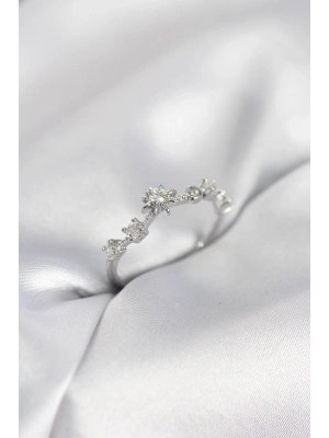 ® Gümüş Renk Gece Temalı Zirkon Taşlı Kadın Yüzük