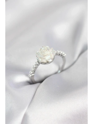 ® Gümüş Renk Gül Model İncili Kadın Yüzük