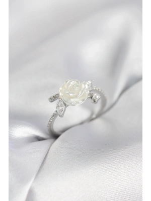 ® Gümüş Renk Gül Model Zirkon Taşlı Kadın Yüzük