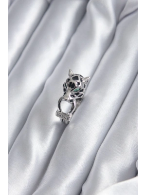 ® Gümüş Renk Kaplan Model Zirkon Taş Detay VİP Kadın Yüzük