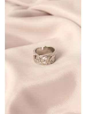 ® Gümüş Renk Metal Taşlı Model Ayarlanabilir Kadın Yüzük