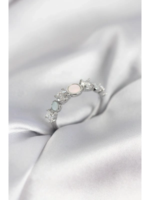 ® Gümüş Renk Minimal Plaka ve Zirkon Taşlı Kadın Yüzük