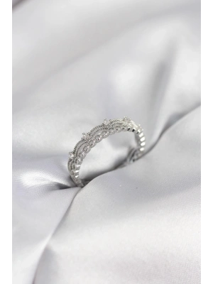 ® Gümüş Renk Motif Desenli Zirkon Taşlı Kadın Yüzük