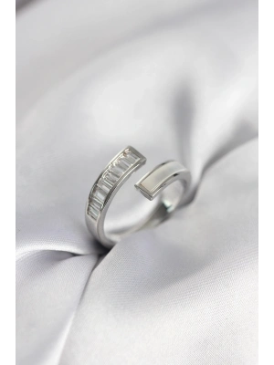 ® Gümüş Renk Sedefli Baget Zirkon Taşlı Kadın Yüzük