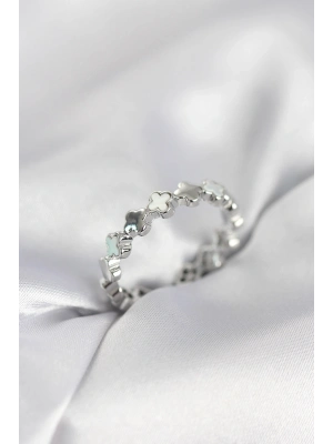 ® Gümüş Renk Sedefli Yonca Model Kadın Yüzük