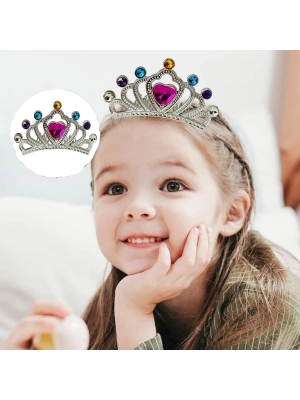 Gümüş Renk Taraklı Model Prenses Kraliçe Tacı 1 No Kalp 12x7 Cm