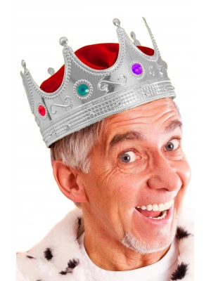 Gümüş Renk Yetişkin Çocuk Uyumlu Kral Tacı Kraliyet Tacı 60 Cm