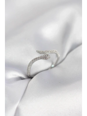 ® Gümüş Renk Yılan Model Zirkon Taşlı Kadın Yüzük