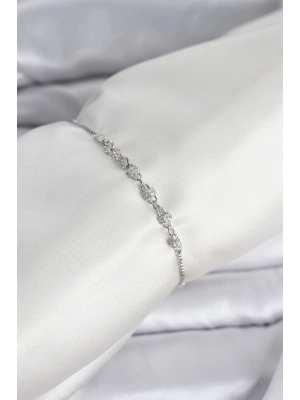 ® Gümüş Renk Zincir Model Zirkon Taşlı Pirinç Asansörlü Kadın Bileklik