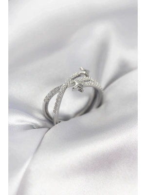 ® Gümüş Renk Zirkon Taşlı Halley Model Kadın Yüzük